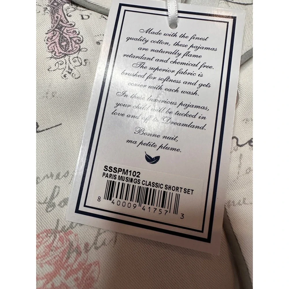 Petite Plume Girls Paris Musings Classic Short Pajama Set White Pink Size 2 NEW
